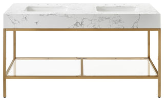 Marmo Bathroom Vanity, White, 60" Wide, Brushed Brass Finish