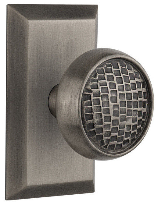 Single Studio Plate With Round Clear Cottage Knob, Antique Pewter