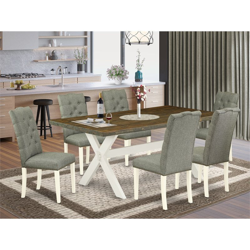 X077El207-7, 7-Piece Dinette Room Set, 6 Chairs, Table Top and Wooden Cross Legs