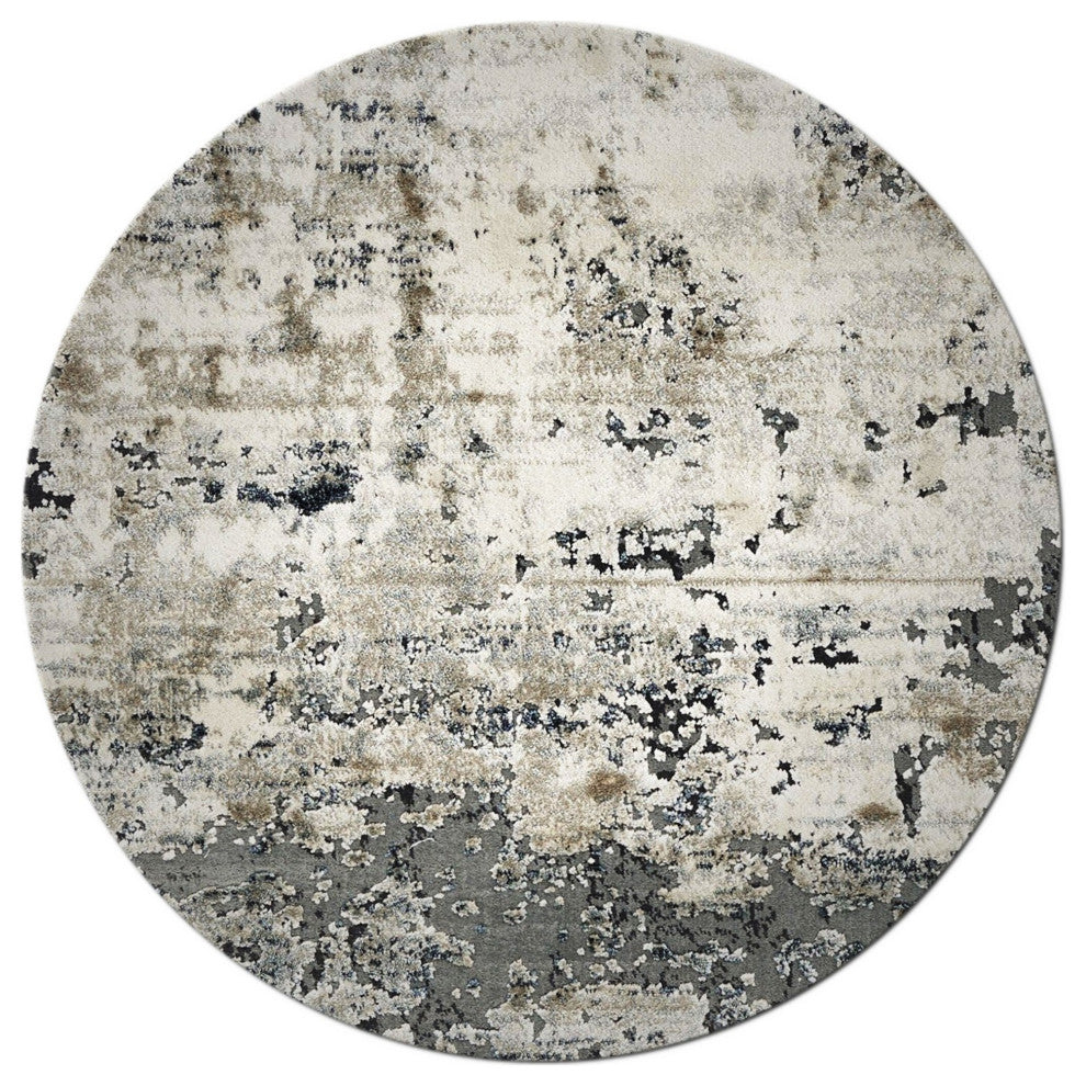HomeRoots 8' Ivory Teal Machine Woven Abstract Round Indoor Area Rug