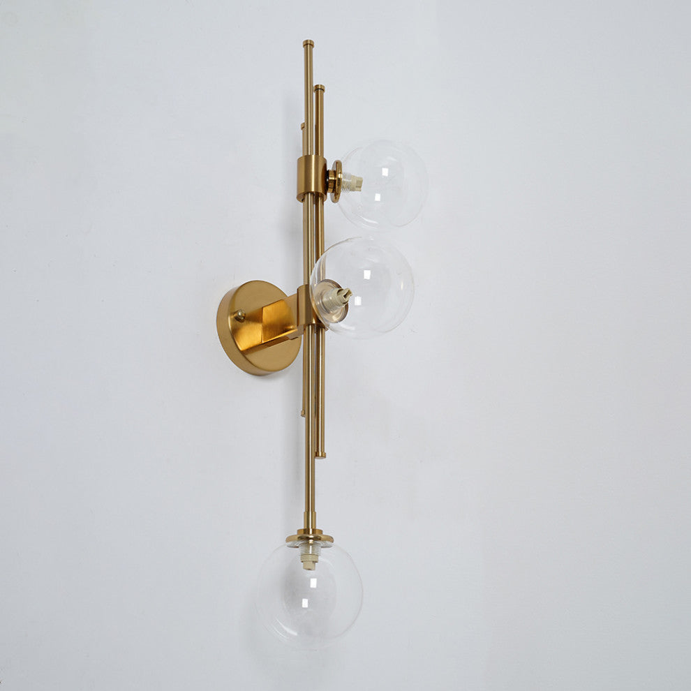 Modern Gold 3-Light Decorative Clear Glass Indoor Globe Wall Sconce