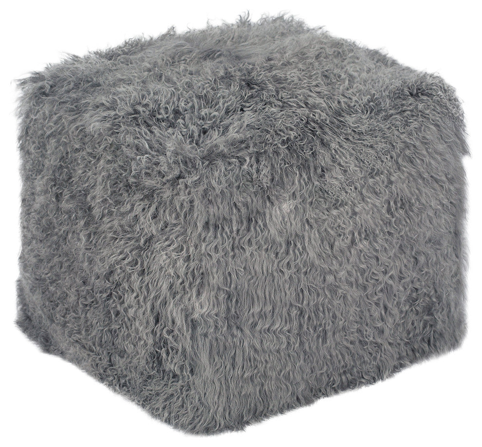 Tibetan Sheep Grey Pouf - White