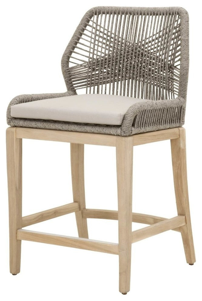 Wooven Upholstered Loom Outdoor Counter Stool, Gray