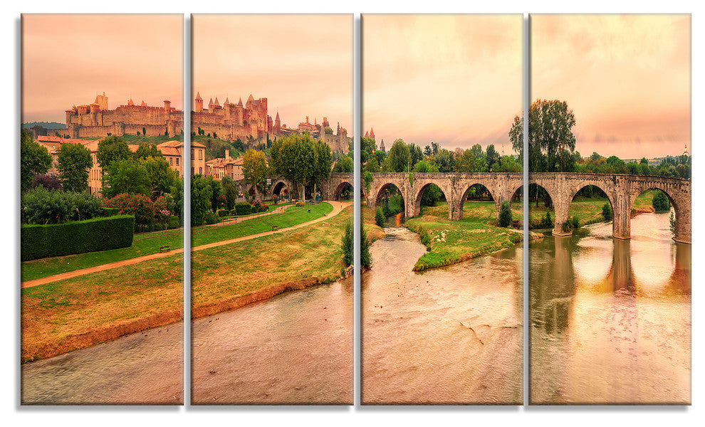 "Cite De Carcassonne" Panorama Landscape Wall Art, 48"x28", 4-Panels