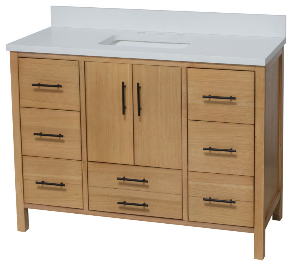 California 48" Bathroom Vanity, Blonde, Matte White