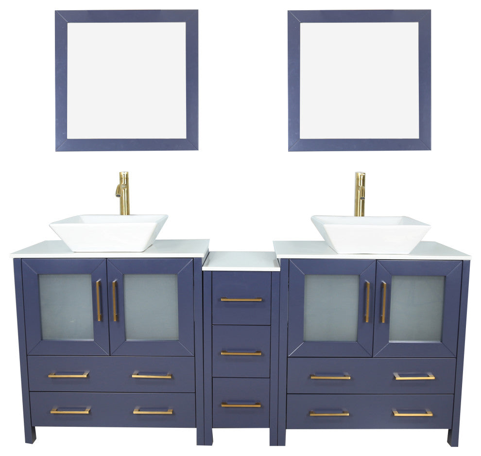 Vanity Art Vanity Set With Vessel Sink, Blue, 72", Standard Mirror