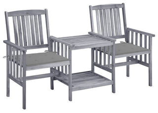 vidaXL Patio Chair Outdoor Chair with Tea Table and Cushions Solid Acacia Wood