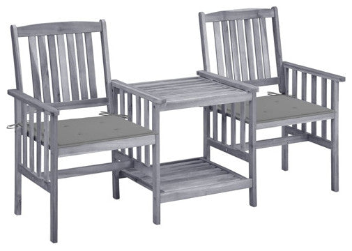 vidaXL Patio Chair Outdoor Chair with Tea Table and Cushions Solid Acacia Wood