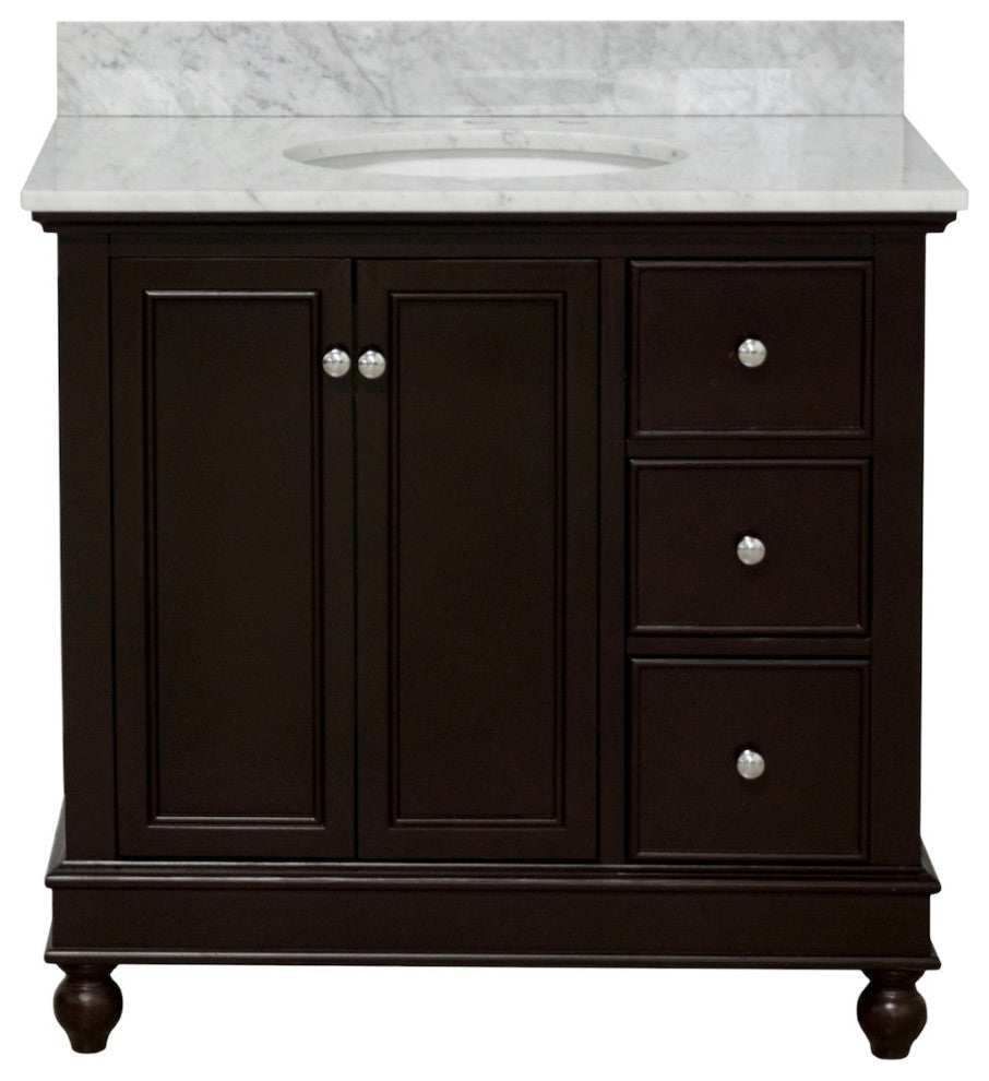 Bella 36" Bathroom Vanity, Chocolate, Carrara Marble