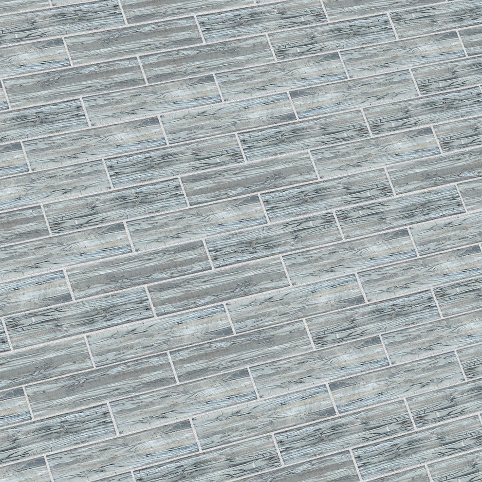 Sonnagh 3"x12" Laminated Glass Mosaic Wall Tile, Wood Grain, Box of 40