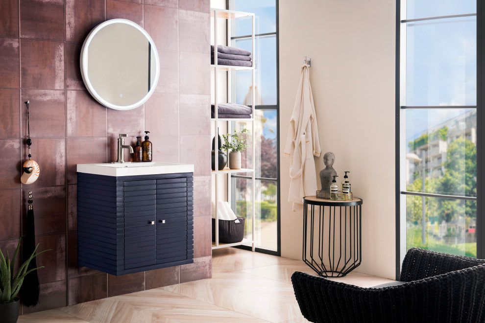 James Martin E213V24NVBWG Vanity Cabinet Navy Blue With White Glossy Countertop