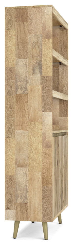 Jager Solid Mango Wood Bookshelf With Doors, Natural