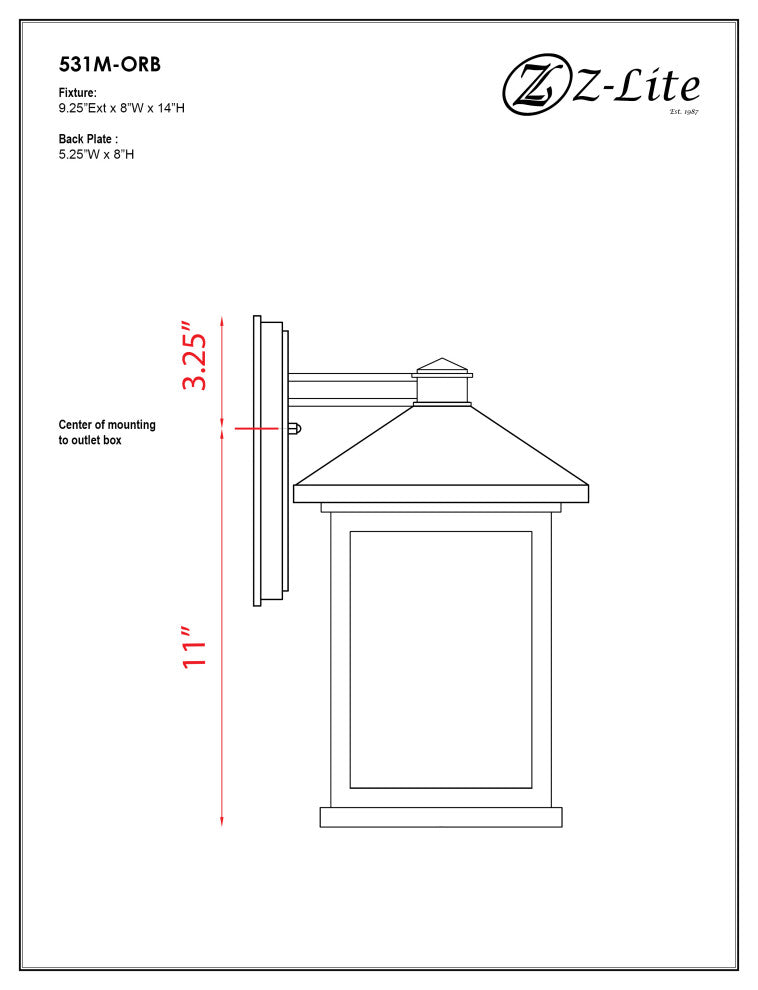 Z-Lite Portland 1 Light Outdoor Wall Light, Oil Rubbed Bronze