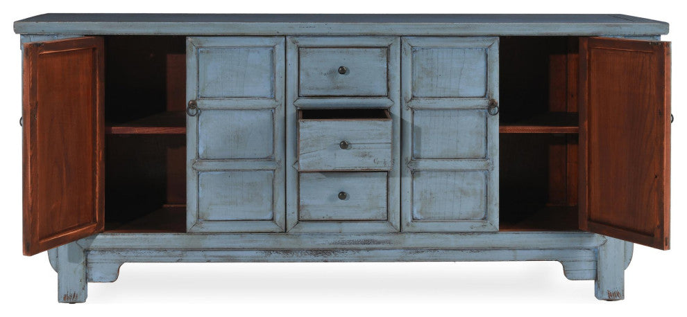 Crafton 4-Door Reclaimed Pine Wood Blue Sideboard Buffet