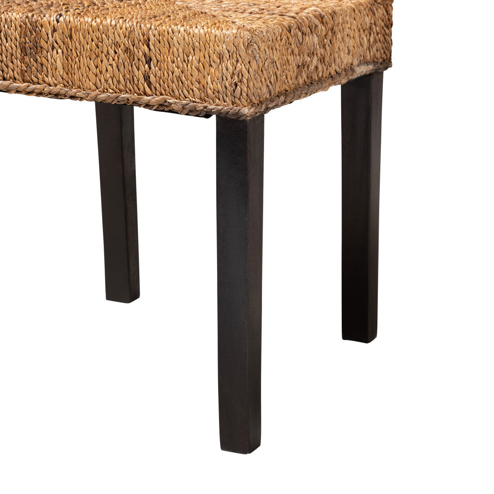 Laymi Modern Bohemian Dark Brown Mahogany Wood and Banana Fiber Dining Chair