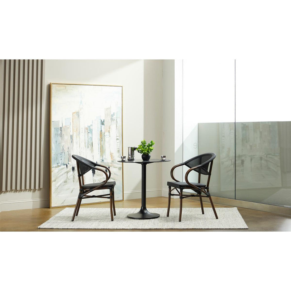 Jannie Stacking Arm Chair, Black Textylene Mesh With Brown Frame, Set of 2