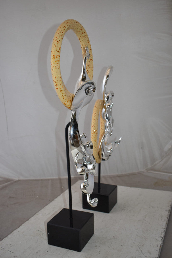 Set of Graceful Silver Finish Peacocks Resin Statue Size: 11" x 6" x 28"H