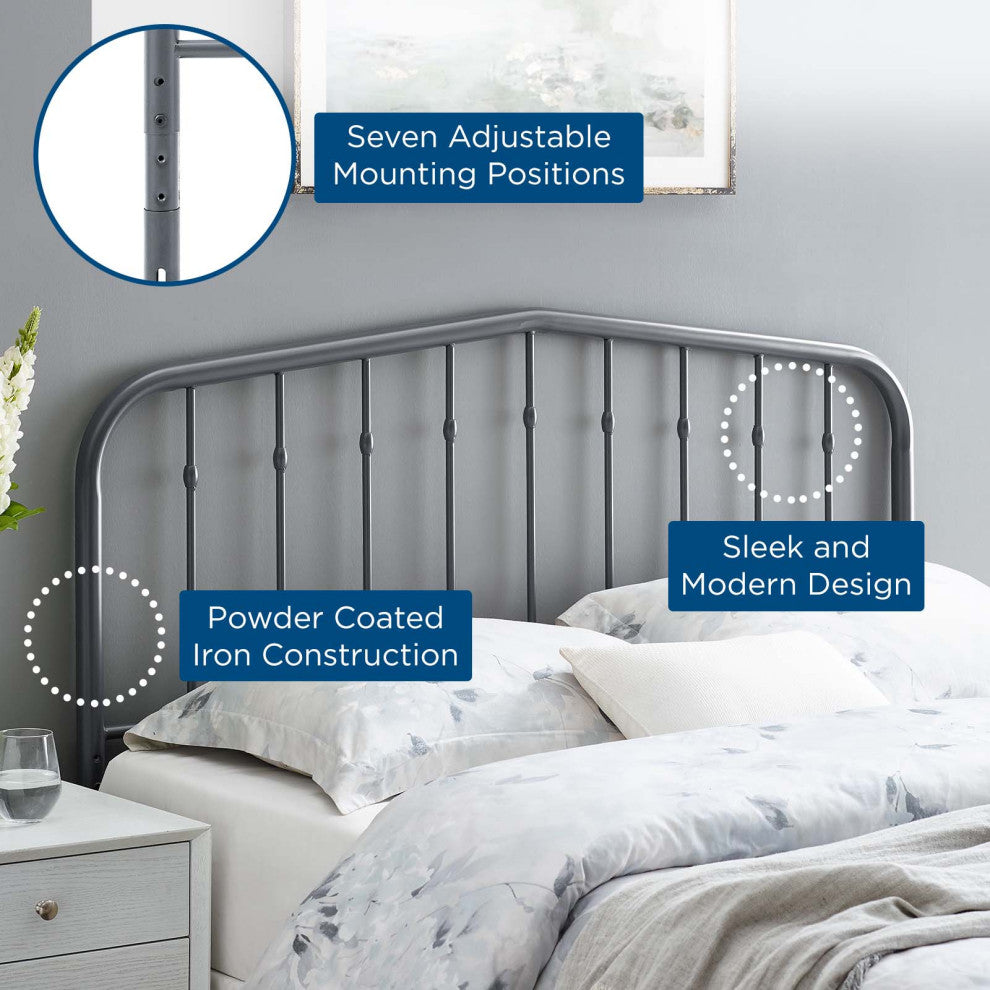 Headboard, King Size, Metal, Gray, Modern Farmhouse, Bedroom Master