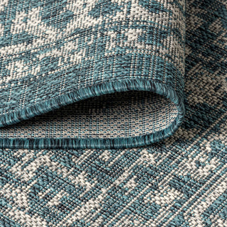 Malta Boho Medallion Textured Weave Indoor/Outdoor, Teal/Gray, 3x5