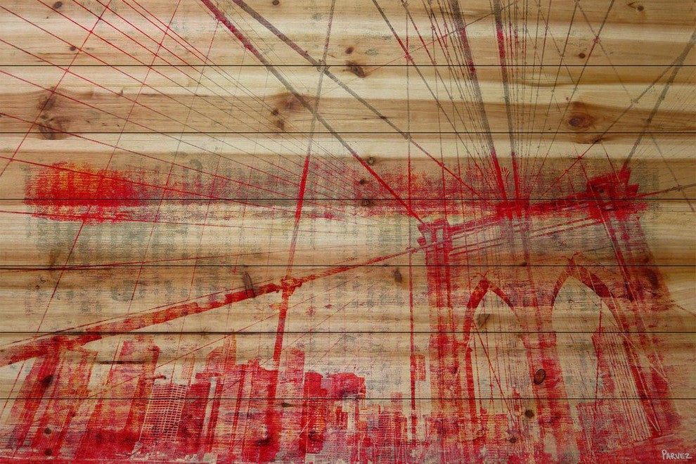 "Brooklyn Bridge" Print on Natural Pine Wood, 45"x30"