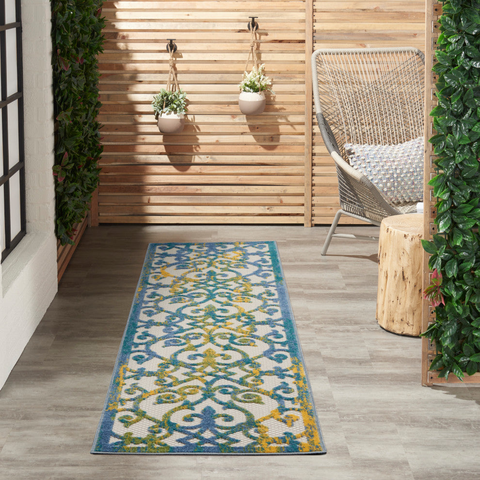 Nourison Aloha 2' x 6' Ivory Blue Contemporary Area Rug