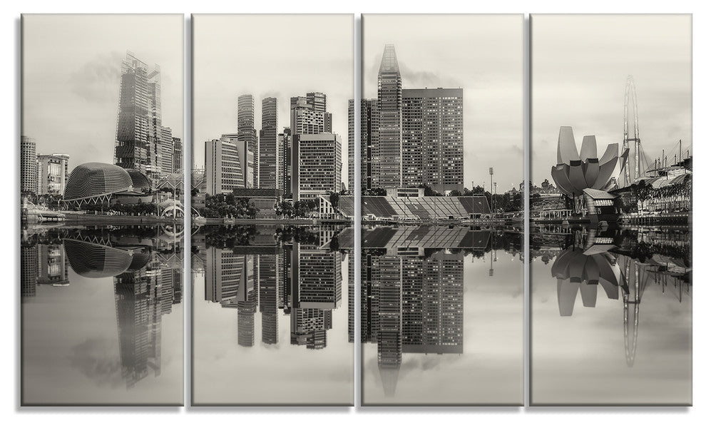 "Singapore Skyline View Panorama" Cityscape Artwork Canvas, 4 Panels, 48"x28"