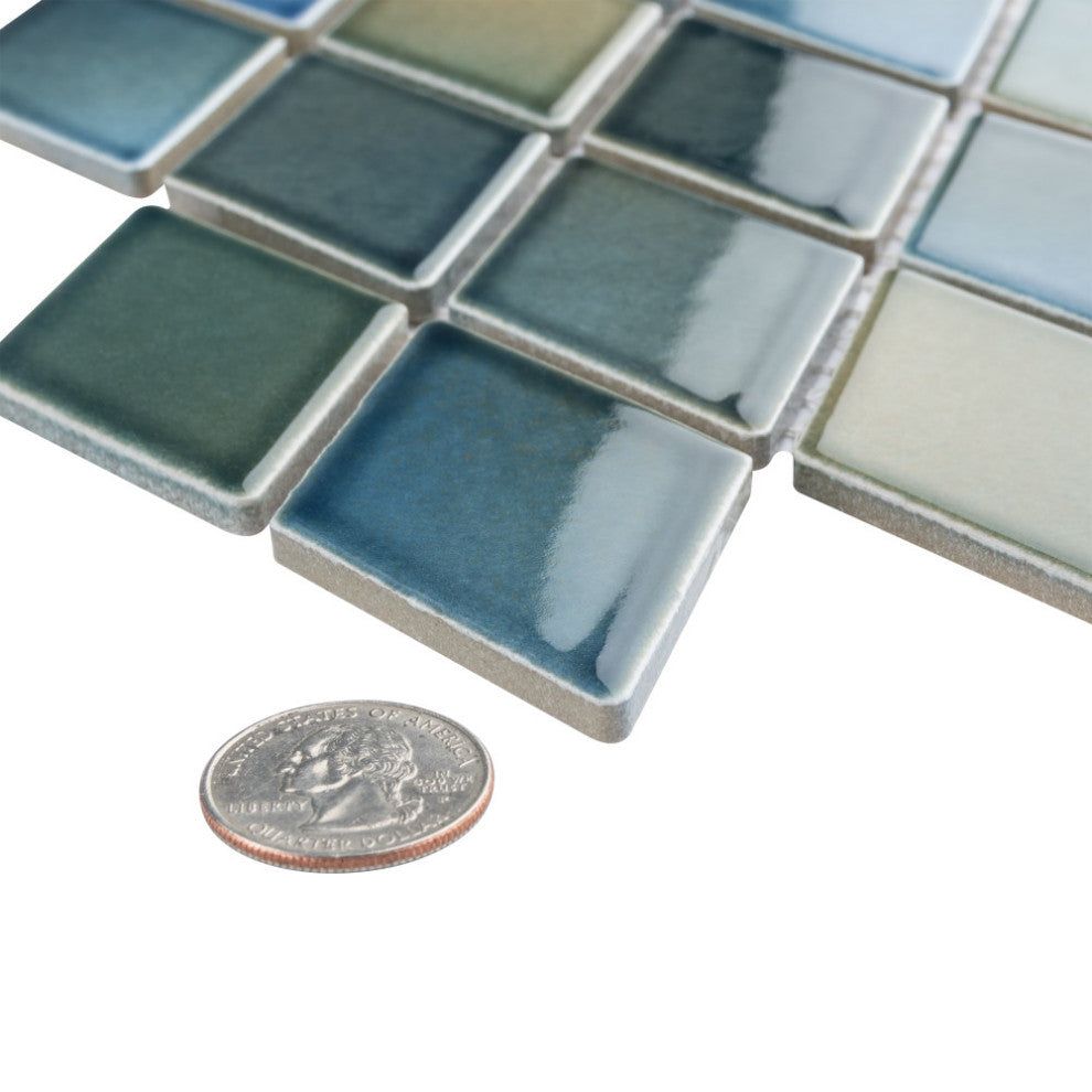 Hudson Kite Porcelain Mosaic Floor and Wall Tile, Lagoon