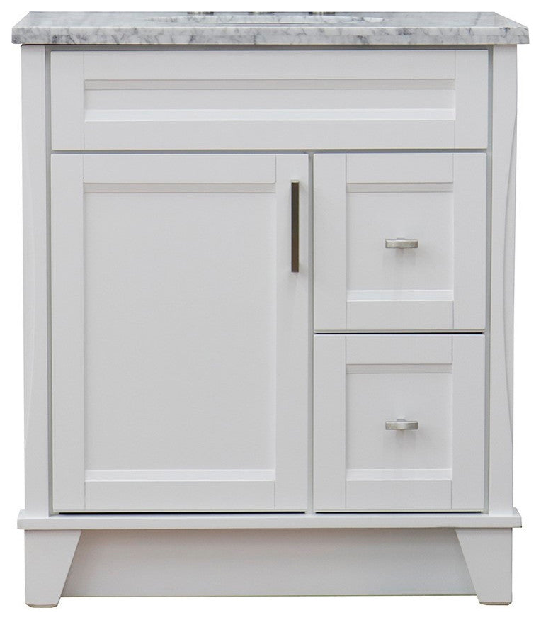 31" Single Sink Vanity, White Finish With White Carrara Marble With Oval Sink