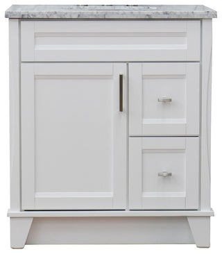 31" Single Sink Vanity, White Finish With White Carrara Marble With Oval Sink