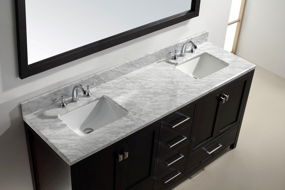 Caroline Avenue 72" Double Bathroom Vanity Set Espresso, Marble Top