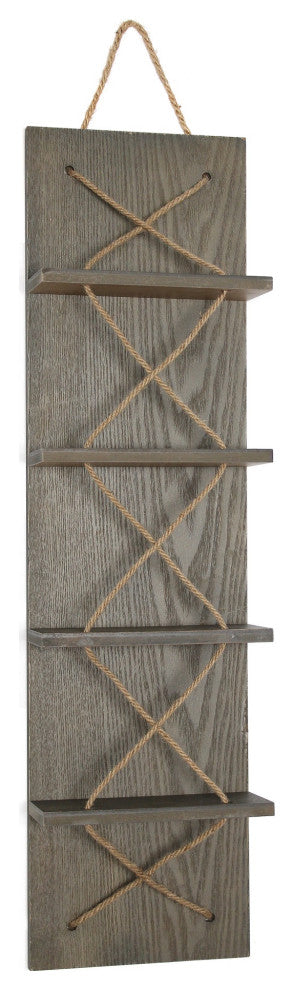Positano Nautical Rope 4 Bottle Vertical Wall Mounted Wood Wine Rack Rustic Gray