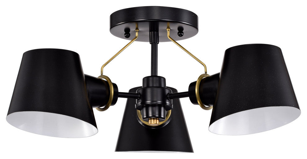 Baxter 3-Light Semi-Flush Fixture, Black With Burnished Brass