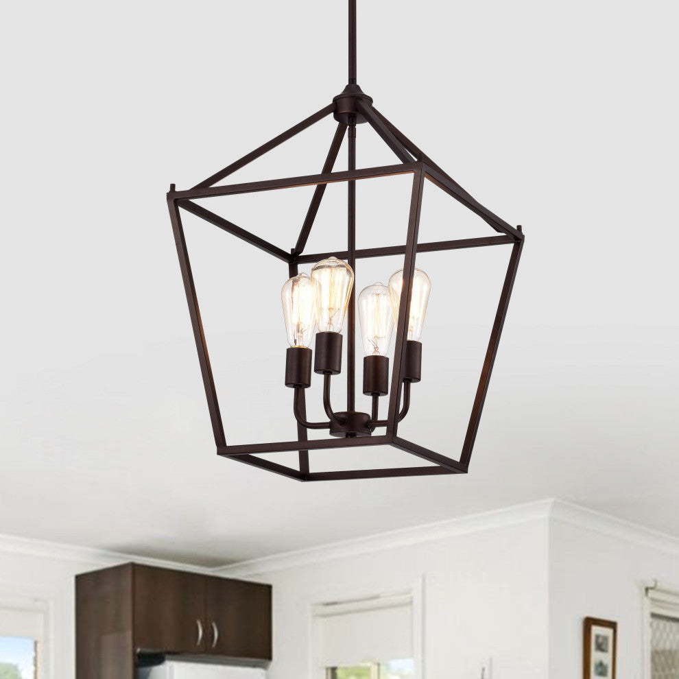 CHLOE Lighting IRONCLAD Industrial 4-Light Oil Rubbed Bronze Inverted Pendant