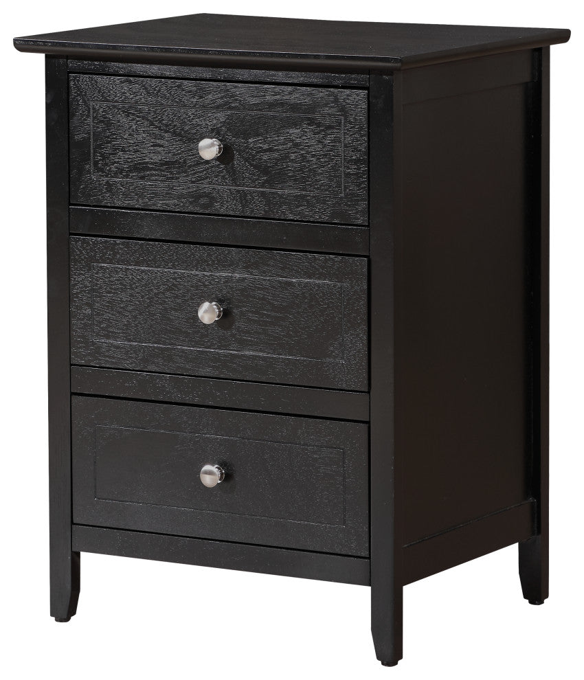 Drake 3-Drawer Nightstand, Black