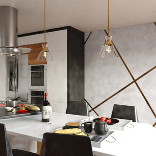 Harper 1-Light Gold Brass Mid-Century Modern Pendant Light Clear Glass