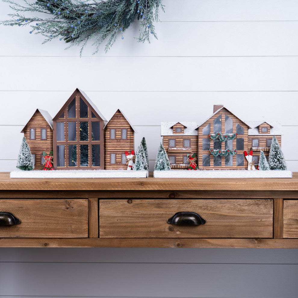 Ski Lodge Lighted Display, Set of 2