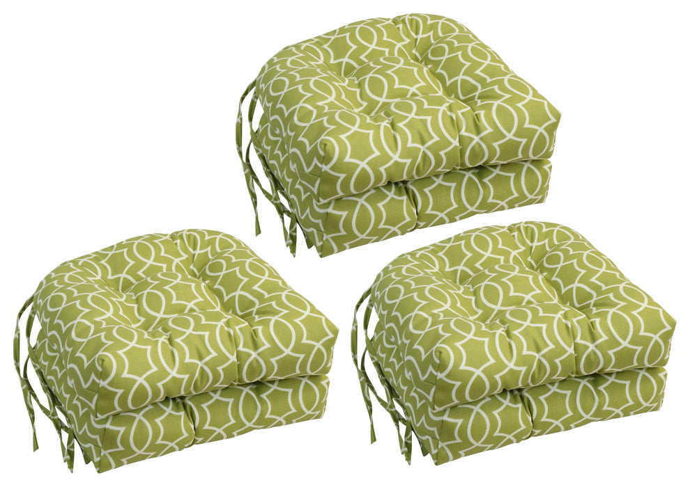 16" Spun Polyester Outdoor U-Shaped Tufted Chair Cushions, Set of 6, Titan Kiwi