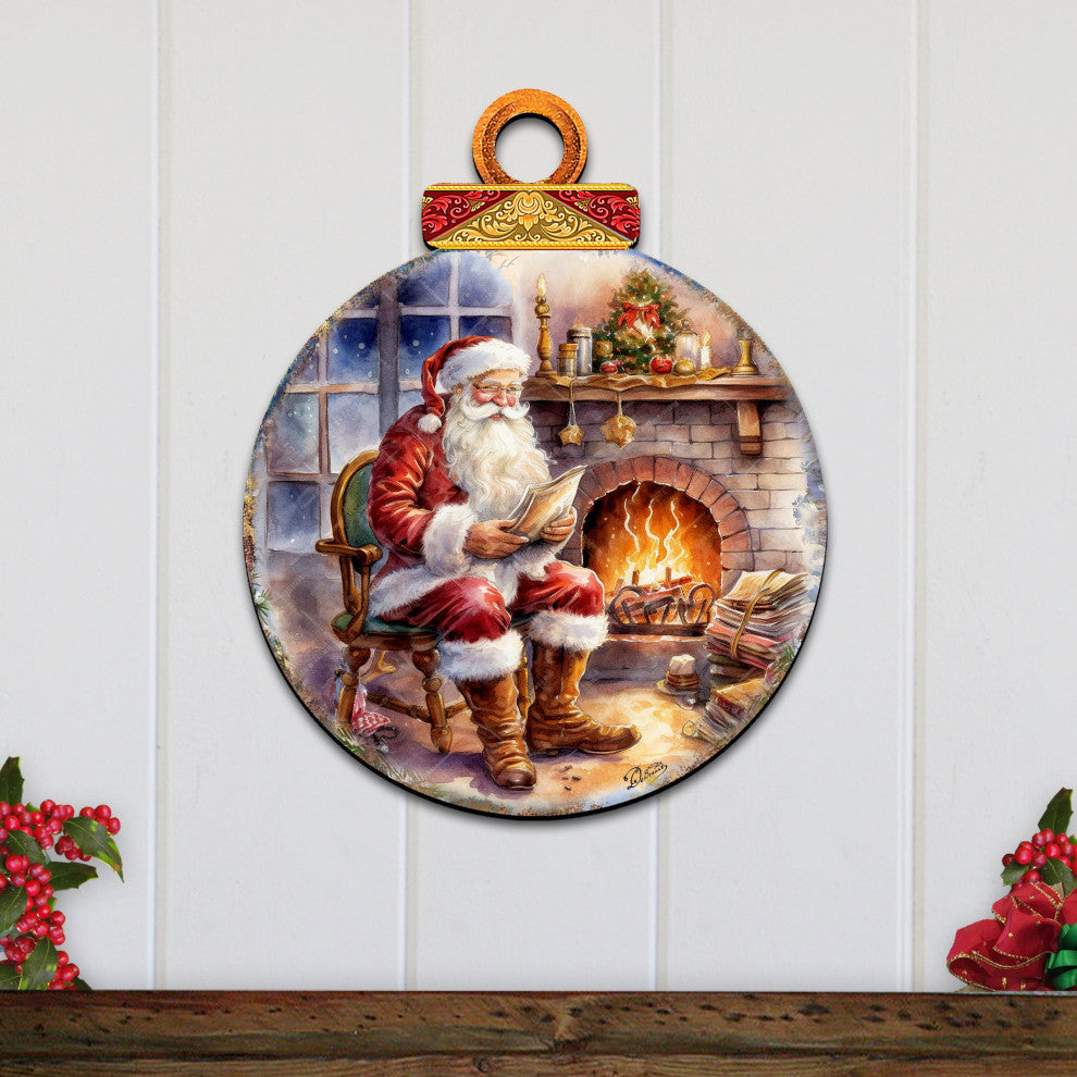 Santa at the Fireplace Wreath Holiday Door Decor Christmas Decor