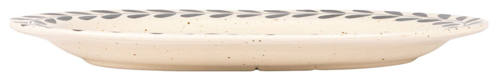 Hand Painted Stoneware Platter with Floral Design, Black and White