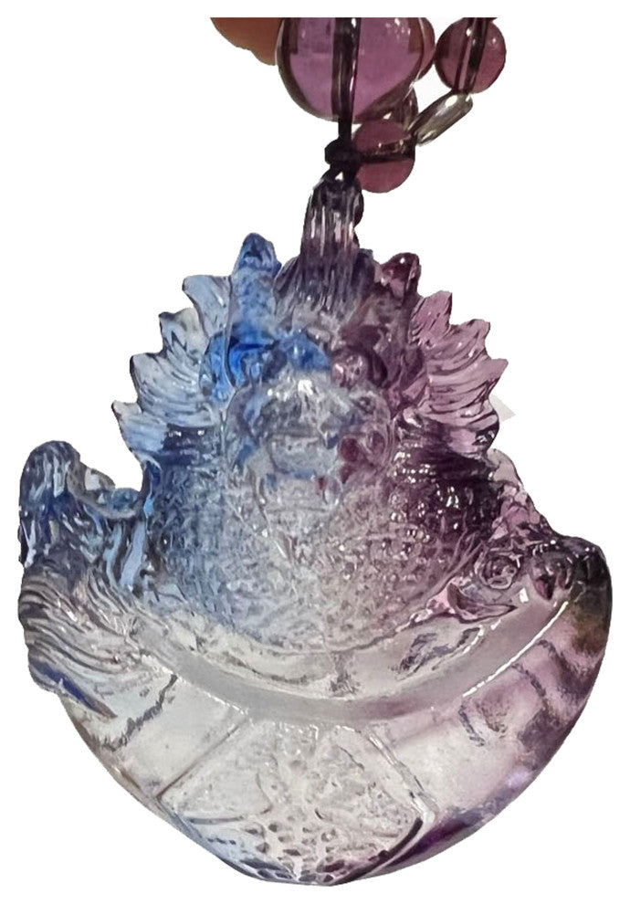 Crystal Glass Fengshui Fortune Purple Blue Dragon Gift Decor Tassel, ws2172