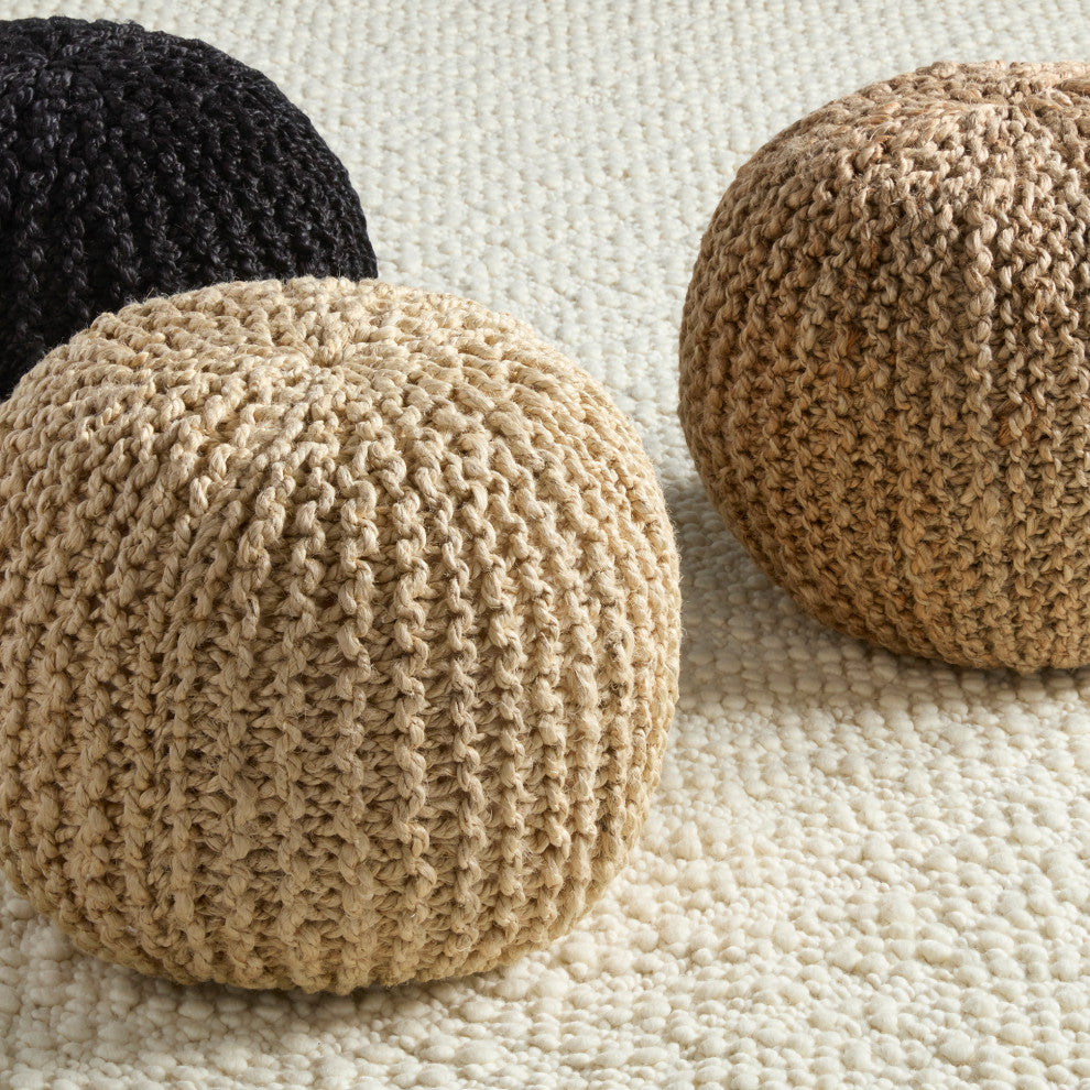 Vibe Living Azene Handmade Solid Cylinder Pouf, Black, 20"x20"x14"