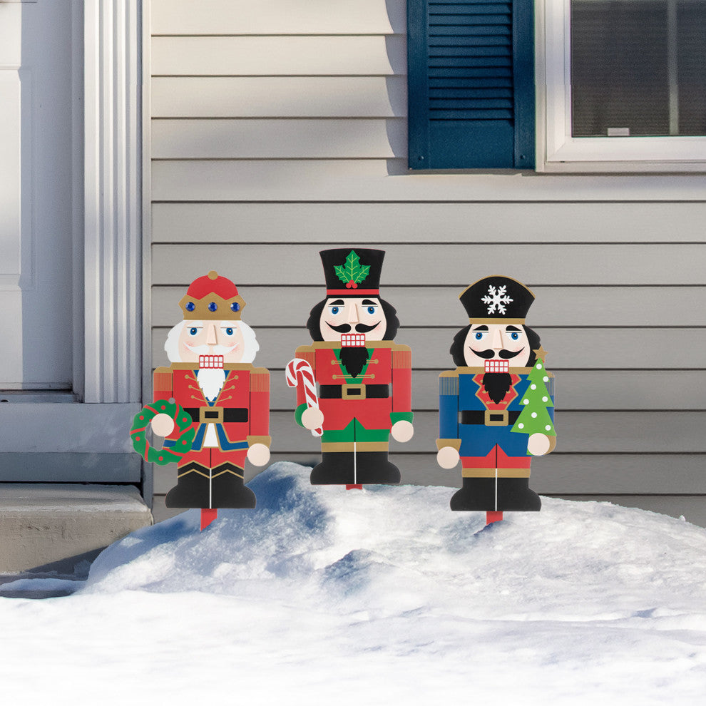 Wooden Nutcracker Yard Stake, 3-Piece Set