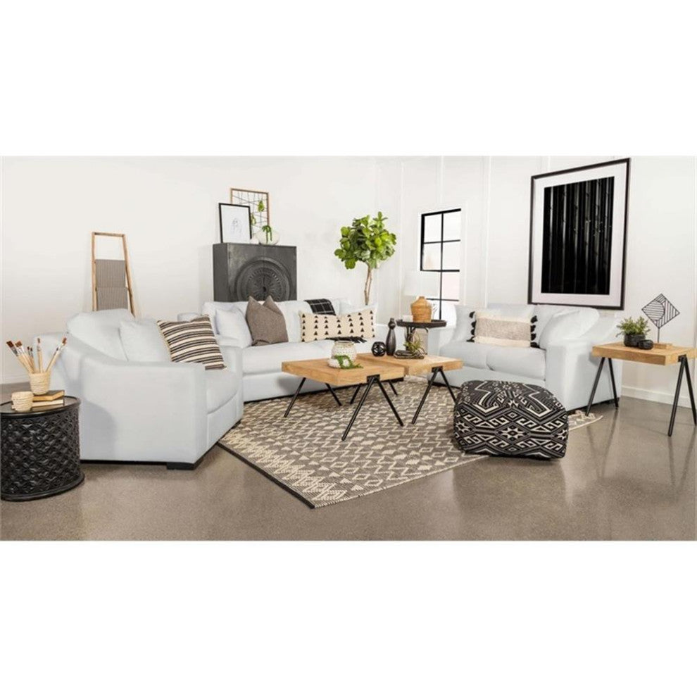 Coaster Ashlyn 3-piece Fabric Upholstered Sloped Arms Living Room Set in White