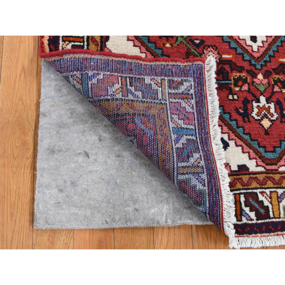 Salsa Red New Persian Hamadan Design Pure Wool Hand Knotted Rug 3'5" x 5'1"