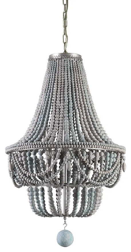 Katia Boho Wood Beaded Chandelier Empire Ceiling Light in Gray & Blue