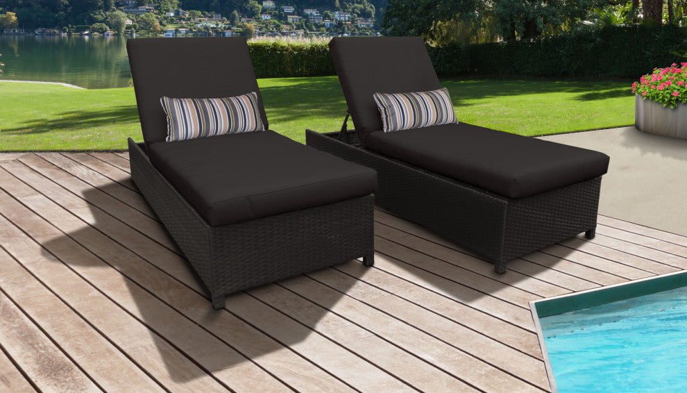 Barbados Wheeled Chaise Set of 2 Outdoor Wicker Patio Furniture in Black