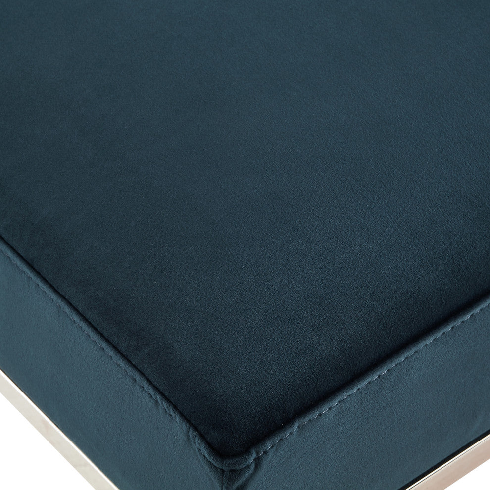 Oria Velvet X-Leg Chrome or Gold Base Ottoman, Navy/ Chrome
