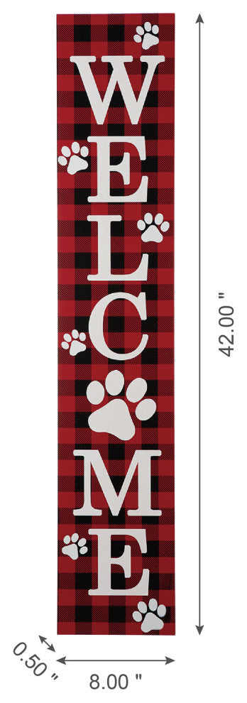42"H Wooden Plaid Pet "WELCOME" Porch Sign
