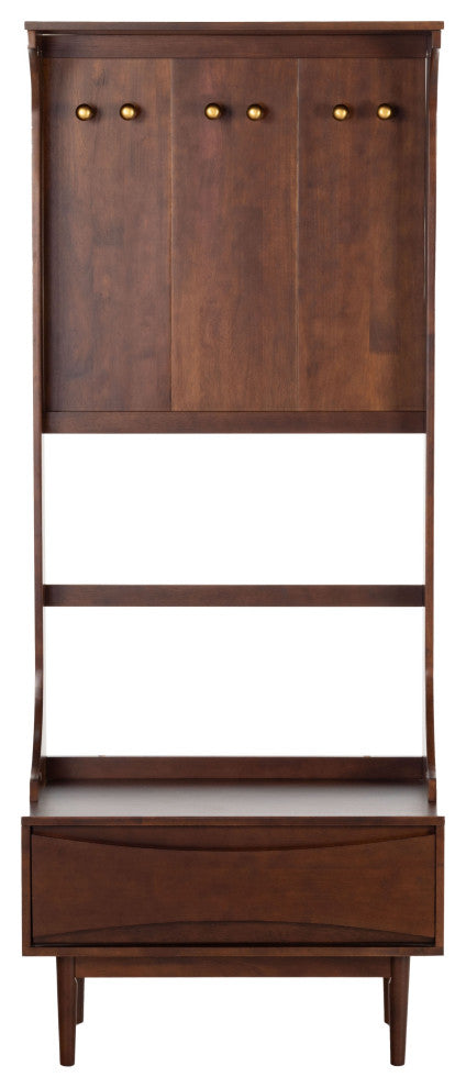 Safavieh Couture Pitta Wood 1 Drawer Hall Tree, Walnut/Gold