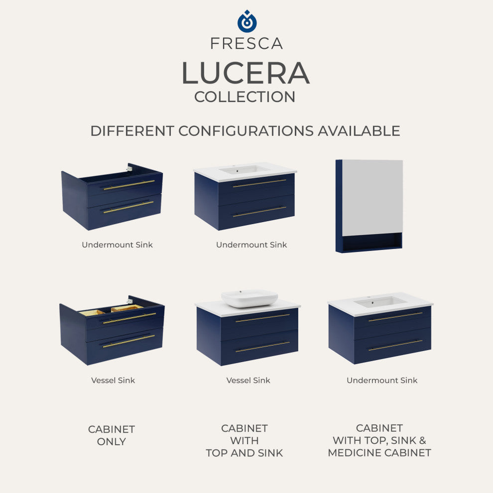 Lucera Wall Mount Undermount Sink Bathroom Cabinet, Espresso, Left